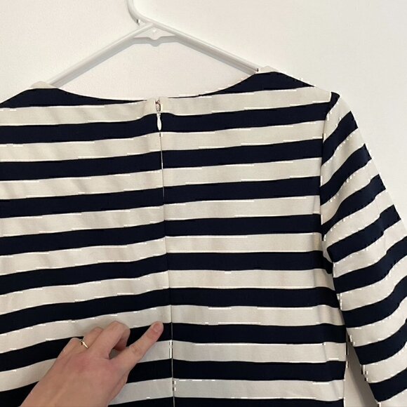 ELIZA J Navy Blue White Striped Square Neck 3/4 Sleeve Mini Fit & Flare Dress 8 - Picture 12 of 12
